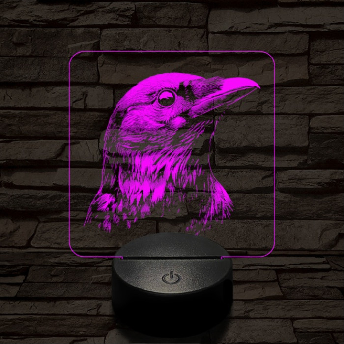 Holló portré 7 színű, színváltós valósághű 3D led lámpa