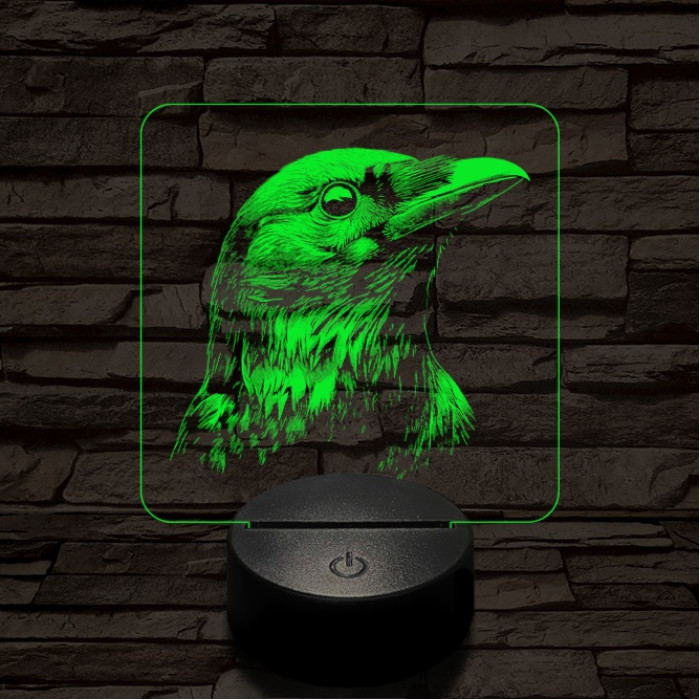 Holló portré 7 színű, színváltós valósághű 3D led lámpa