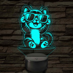 Cool Macska napszemüvegben – 7 színű, színváltós 3D LED lámpa