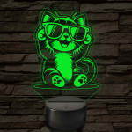 Cool Macska napszemüvegben – 7 színű, színváltós 3D LED lámpa