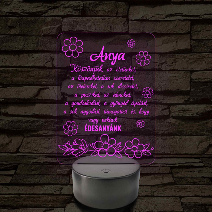 Anyák napjára virágzó szeretet TÖBBES SZÁMBAN! - 7 színű 3D LED lámpa