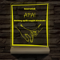 Apák napja személyre szabott fa talppal 7 színű 3D led lámpa