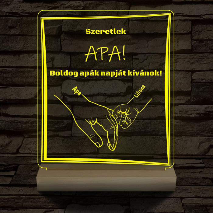 Apák napja személyre szabott fa talppal 7 színű 3D led lámpa
