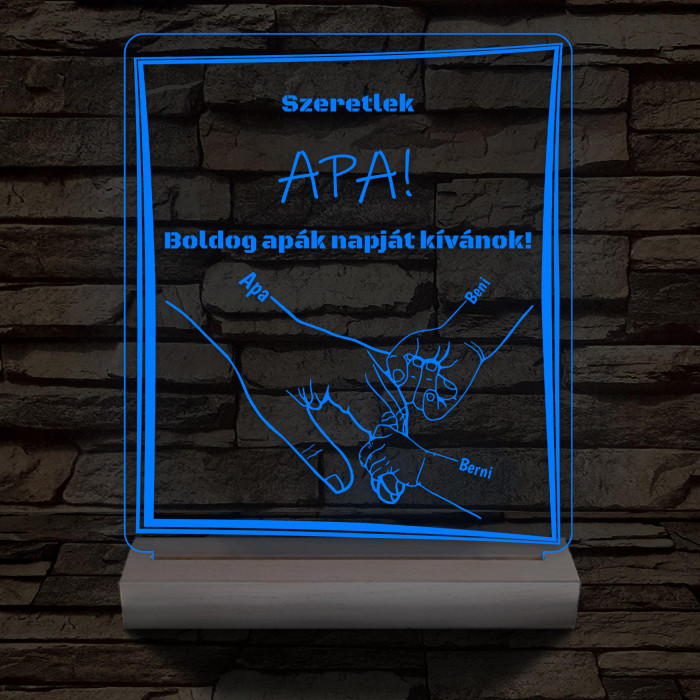 Apák napja személyre szabott fa talppal 7 színű 3D led lámpa
