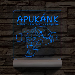 Apák napjára ökölpacsis személyre szabott fa talppal 7 színű 3D led lámpa