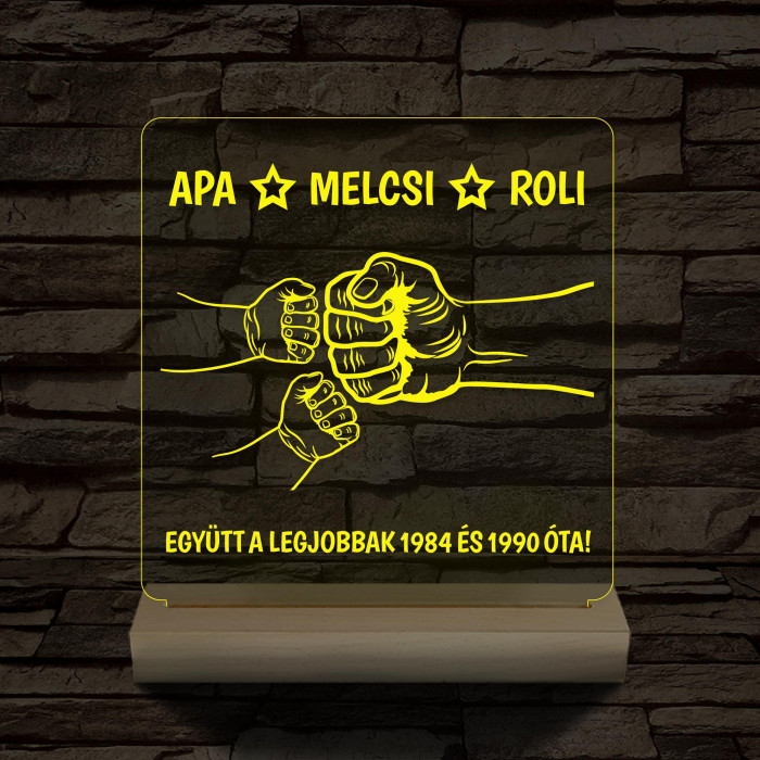 Gyerekek plusz apa együtt a legjobbak! személyre szabott fa talppal 7 színű 3D led lámpa