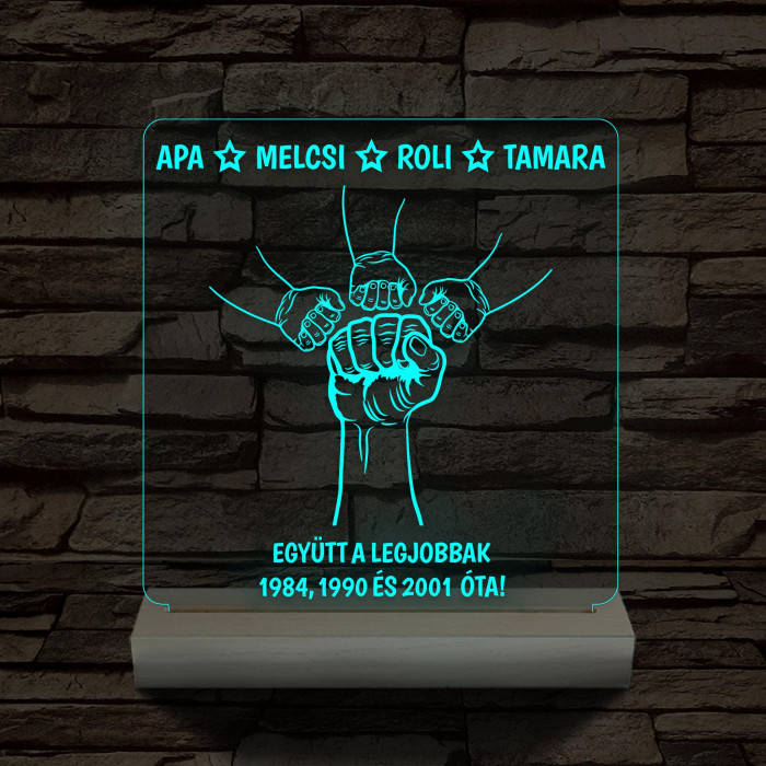 Gyerekek plusz apa együtt a legjobbak! személyre szabott fa talppal 7 színű 3D led lámpa