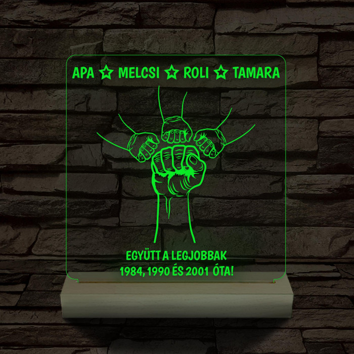 Gyerekek plusz apa együtt a legjobbak! személyre szabott fa talppal 7 színű 3D led lámpa