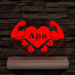 Apa szíverő személyre szabott fa talppal 7 színű 3D led lámpa