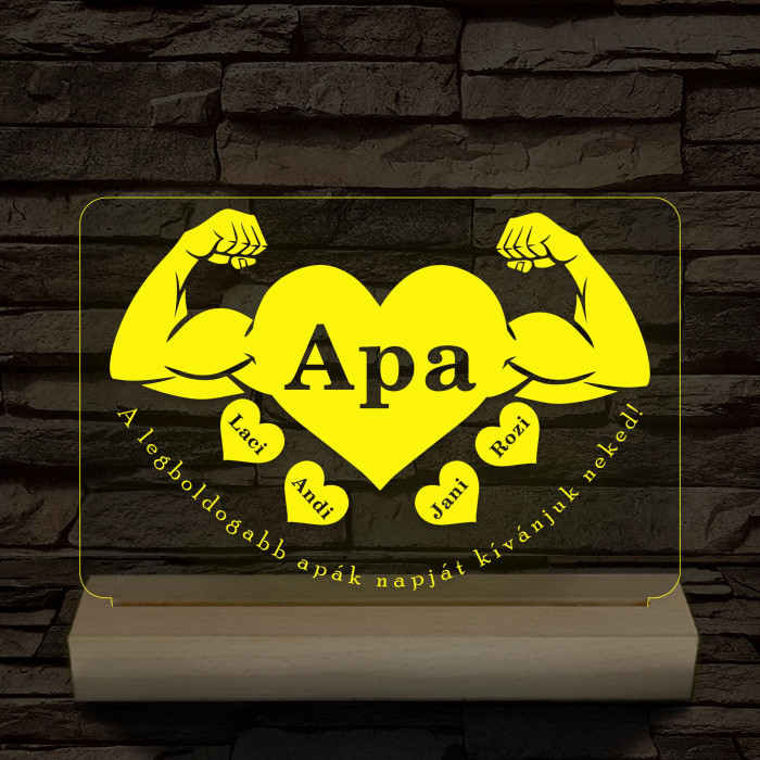 Apa szíverő személyre szabott fa talppal 7 színű 3D led lámpa