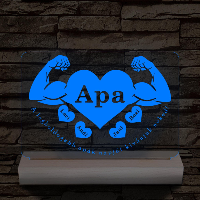 Apa szíverő személyre szabott fa talppal 7 színű 3D led lámpa