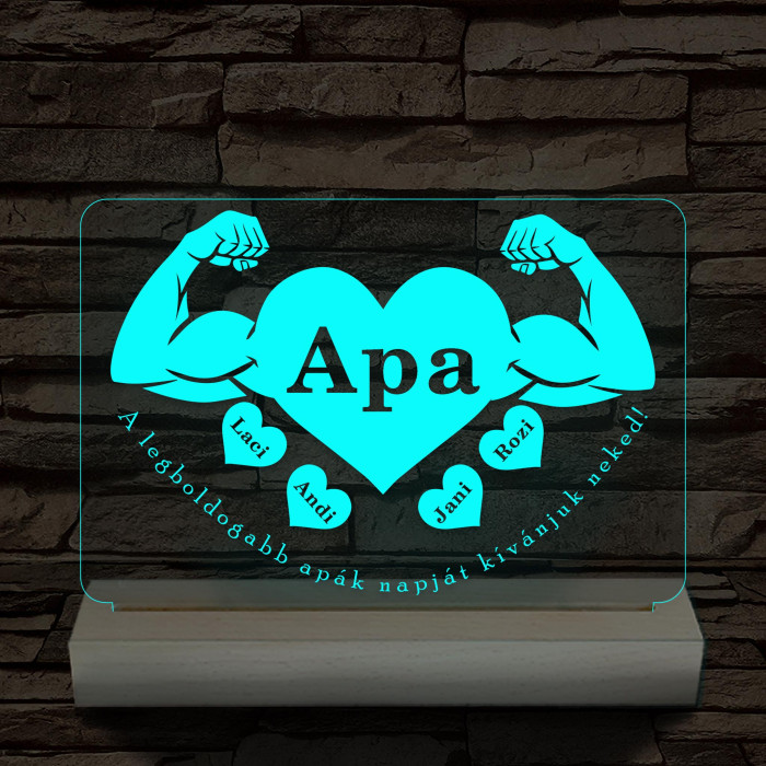 Apa szíverő személyre szabott fa talppal 7 színű 3D led lámpa