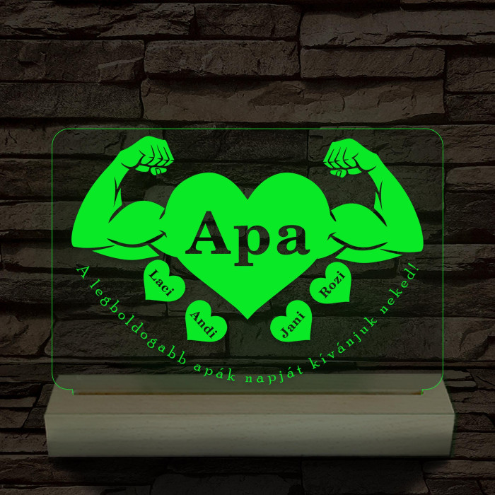 Apa szíverő személyre szabott fa talppal 7 színű 3D led lámpa