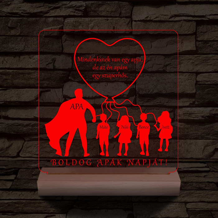 Apa lufi gyerekek személyre szabott fa talppal 7 színű 3D led lámpa