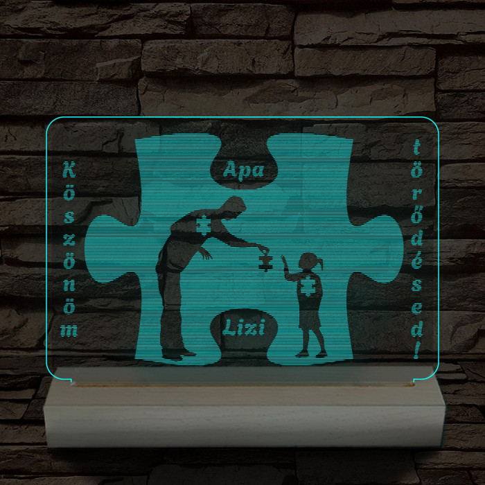 Apák napja puzzle személyre szabott fa talppal 7 színű 3D led lámpa