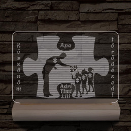 Apák napja puzzle személyre szabott fa talppal 7 színű 3D led lámpa