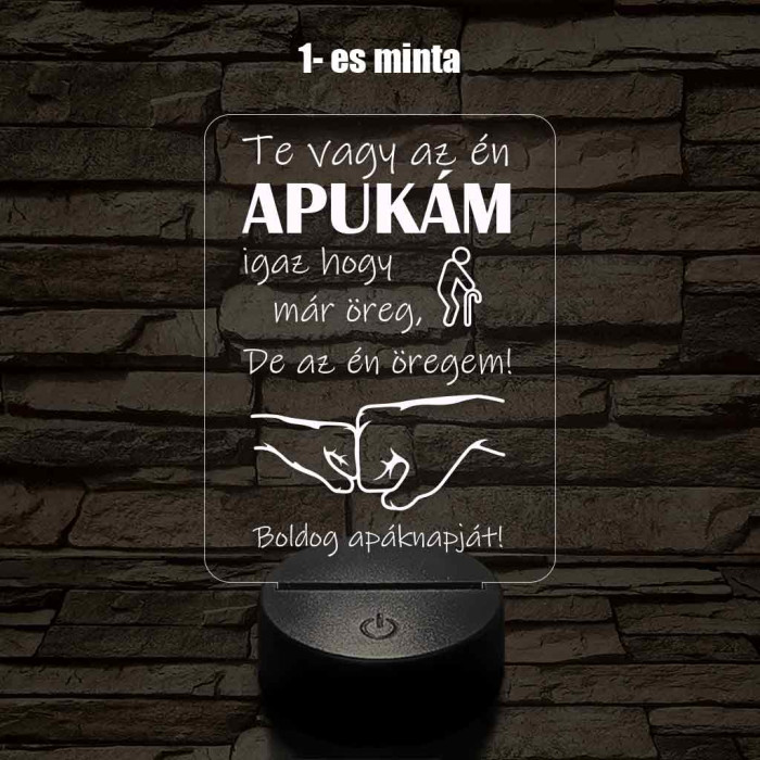 Apák napi humoros feliratú ökölpacsis MINTAVÁLASZTÓS 7 színű 3D led lámpa