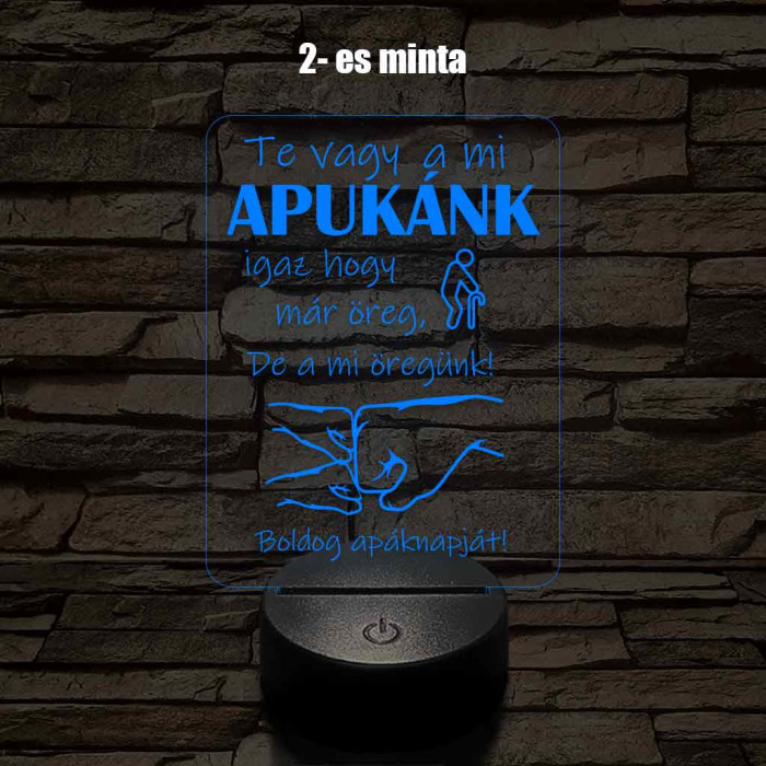 Apák napi humoros feliratú ökölpacsis MINTAVÁLASZTÓS 7 színű 3D led lámpa