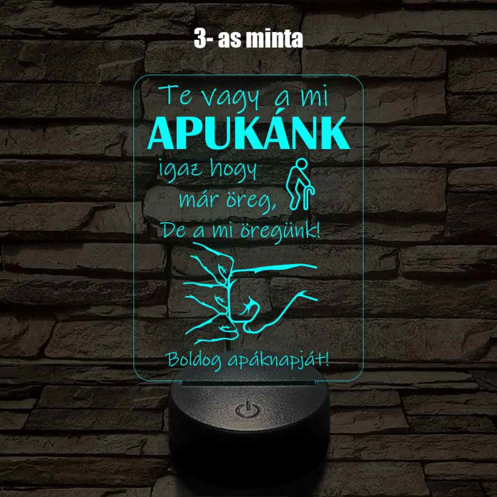 Apák napi humoros feliratú ökölpacsis MINTAVÁLASZTÓS 7 színű 3D led lámpa