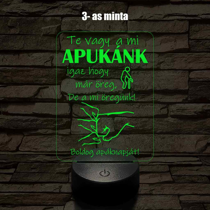 Apák napi humoros feliratú ökölpacsis MINTAVÁLASZTÓS 7 színű 3D led lámpa