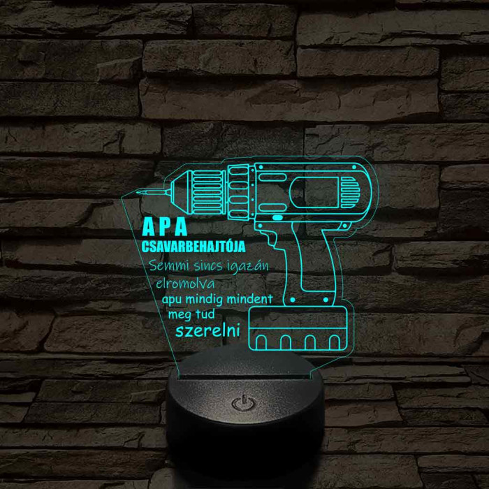 Apák napi "Apa csavarbehajtója" 7 színű 3D led lámpa