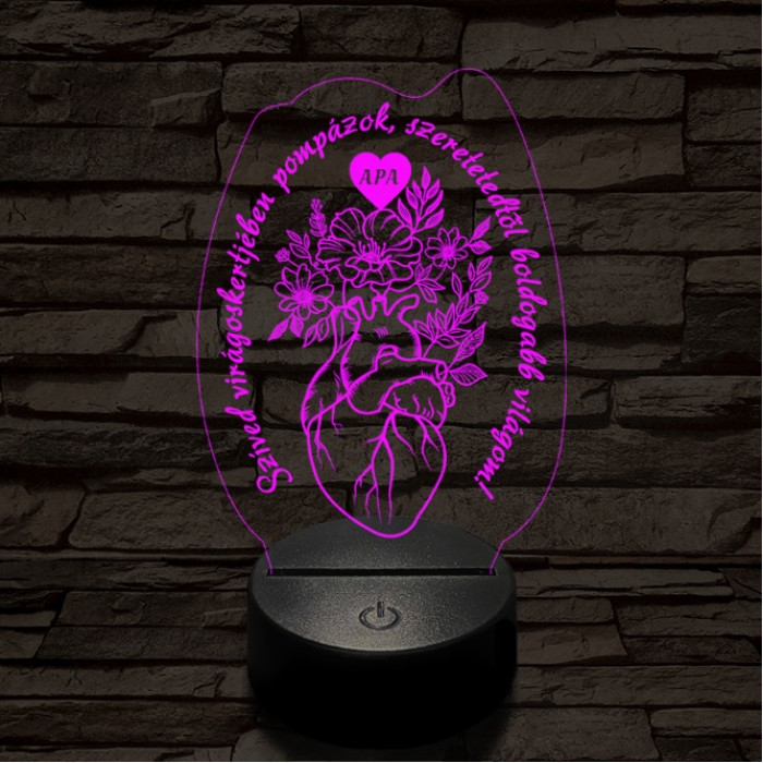 Apai szív kertje 7 színű 3D led lámpa
