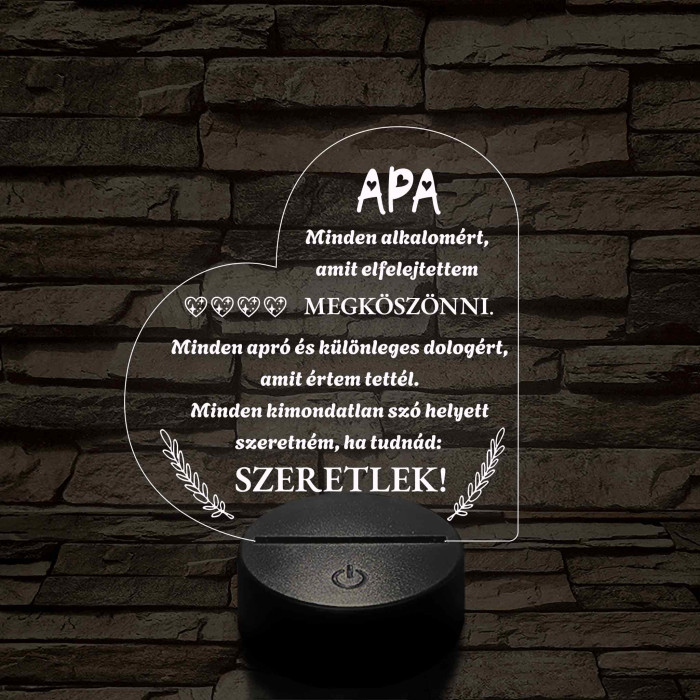 Szív Alakú 3D LED Lámpa – Megható Üzenettel Apáknak 7 színű 3D led lámpa
