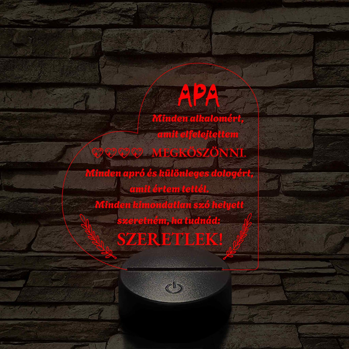 Szív Alakú 3D LED Lámpa – Megható Üzenettel Apáknak 7 színű 3D led lámpa