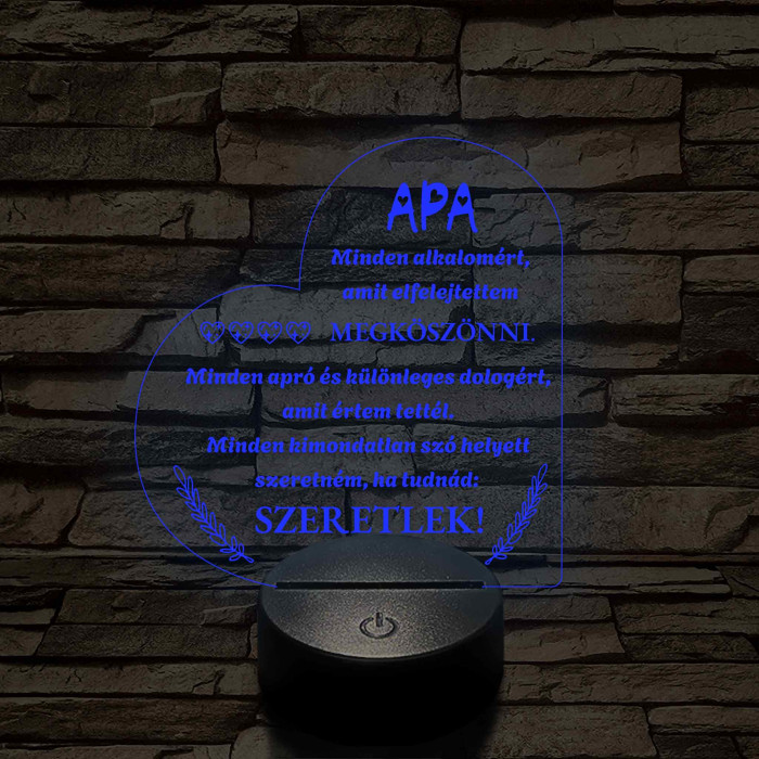 Szív Alakú 3D LED Lámpa – Megható Üzenettel Apáknak 7 színű 3D led lámpa
