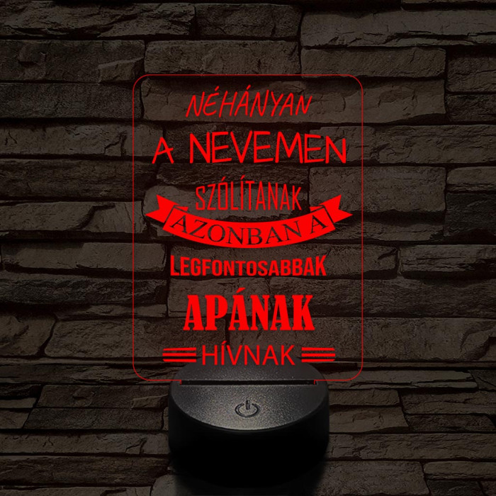 Apák napi kedves feliratú 7 színű 3D led lámpa