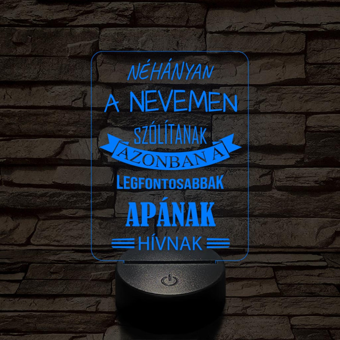 Apák napi kedves feliratú 7 színű 3D led lámpa