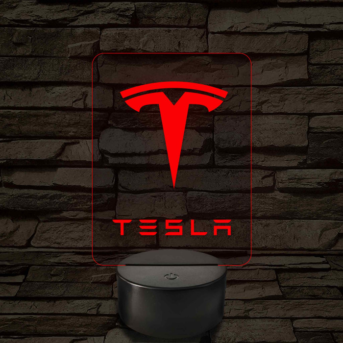 Tesla logó – 7 színű, színváltós LED lámpa