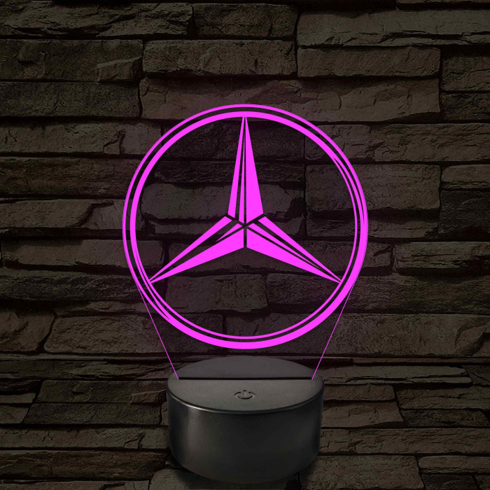 Mercedes logó - 7 színű, színváltós 3D led lámpa