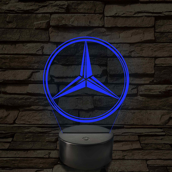 Mercedes logó - 7 színű, színváltós 3D led lámpa