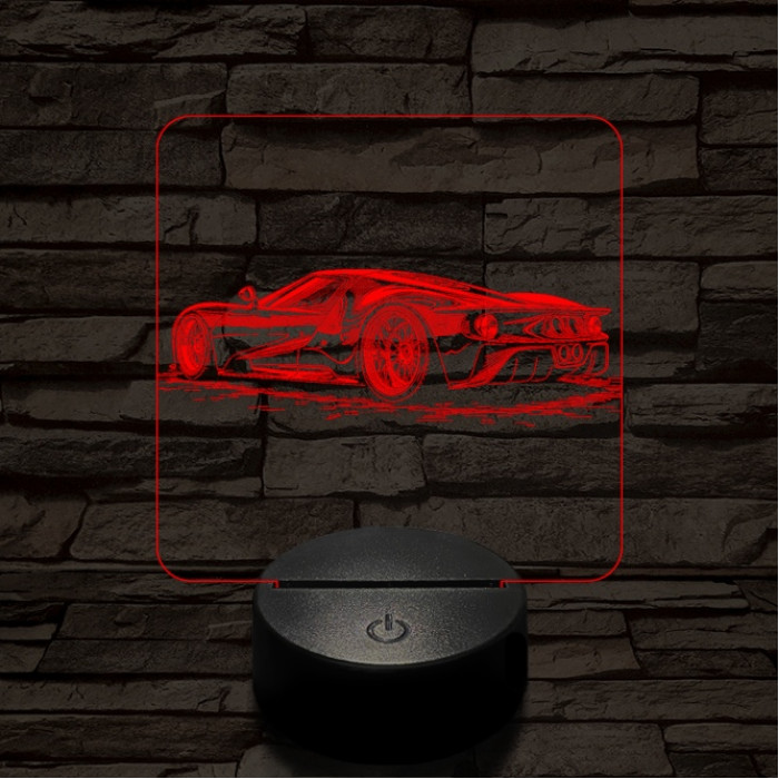 Vagány sportkocsi 7 színű valósághű 3D led lámpa