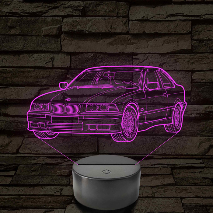 BMW E36 szemből - 7 színű, színváltós 3D led lámpa