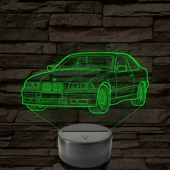 BMW E36 szemből - 7 színű, színváltós 3D led lámpa