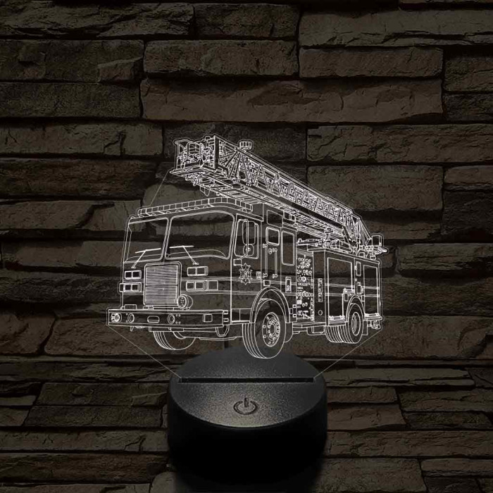 Tűzoltóautó rohamkocsi – 7 színű, színváltós 3D LED lámpa