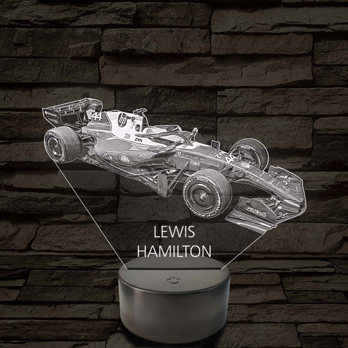 A Száguldó Legenda – Lewis Hamilton F1 7 színű, színváltós 3D LED lámpa