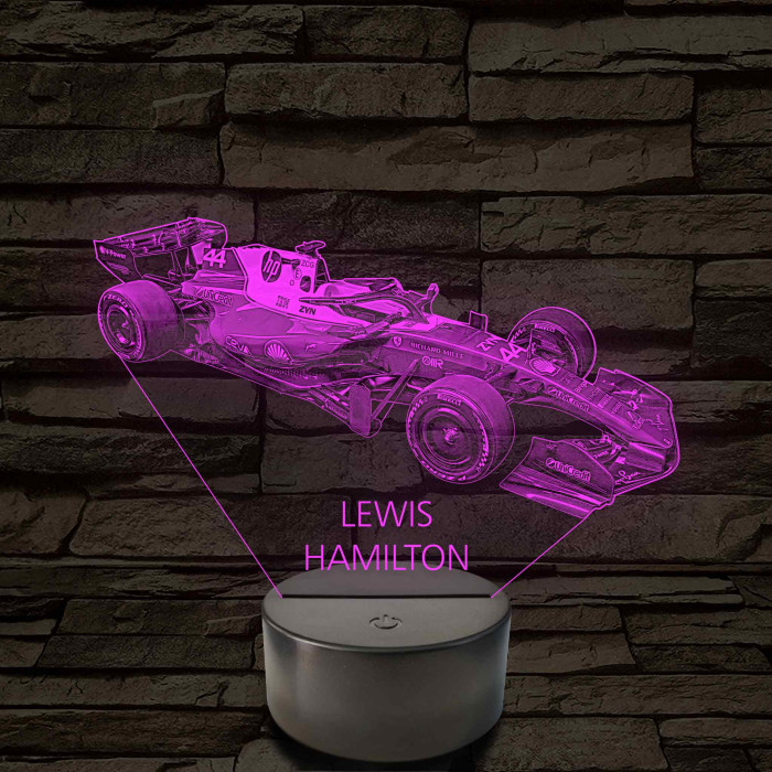 A Száguldó Legenda – Lewis Hamilton F1 7 színű, színváltós 3D LED lámpa