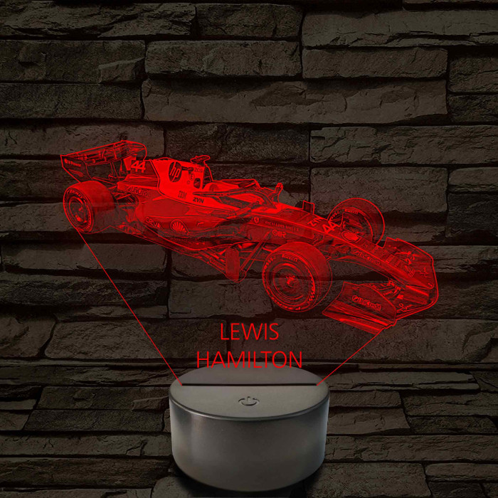 A Száguldó Legenda – Lewis Hamilton F1 7 színű, színváltós 3D LED lámpa
