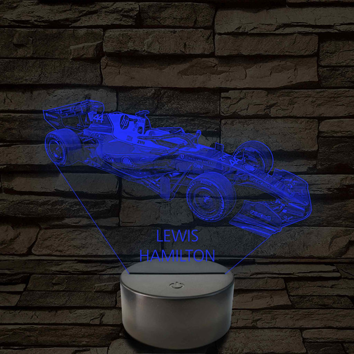 A Száguldó Legenda – Lewis Hamilton F1 7 színű, színváltós 3D LED lámpa