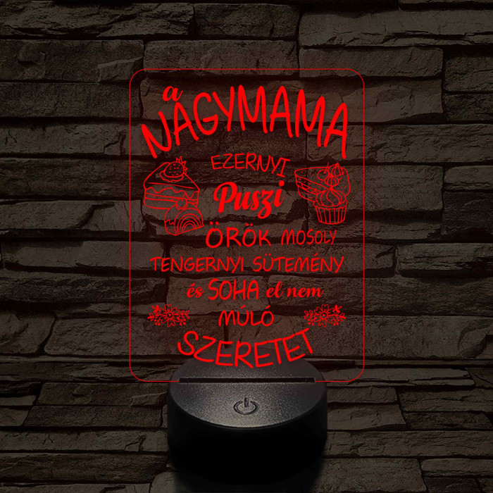 Nagymama – Szeretet, puszi és sütemény - 7 színű, színváltós 3D led lámpa