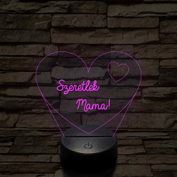 Szeretlek Mama! - 7 színű, színváltós 3D led lámpa