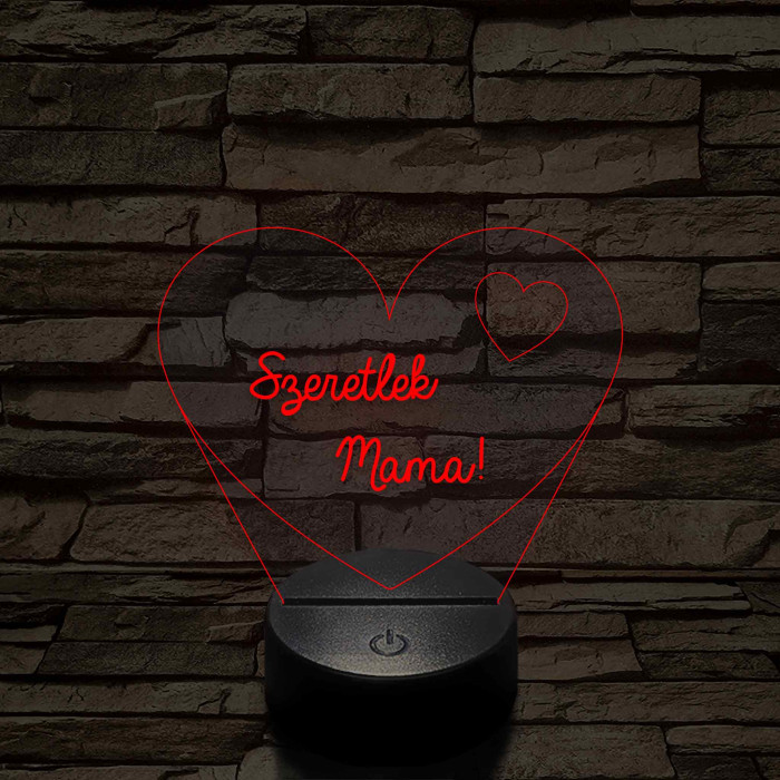 Szeretlek Mama! - 7 színű, színváltós 3D led lámpa