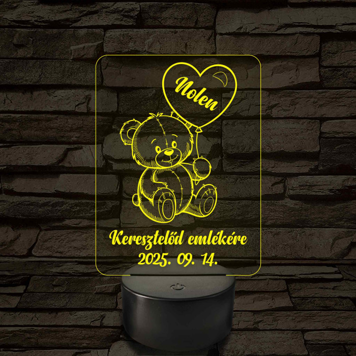 Keresztelő emlékére 7 színű, színváltós állatos 3D led lámpa