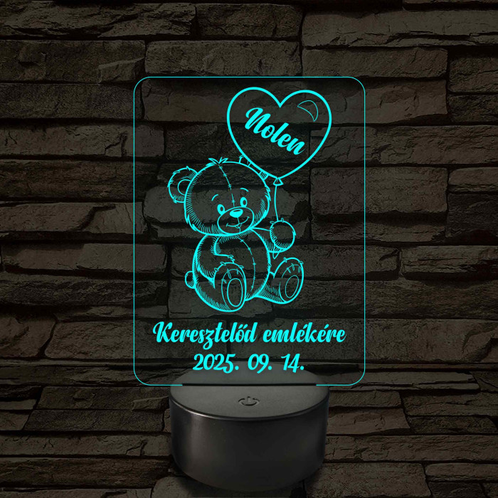 Keresztelő emlékére 7 színű, színváltós állatos 3D led lámpa
