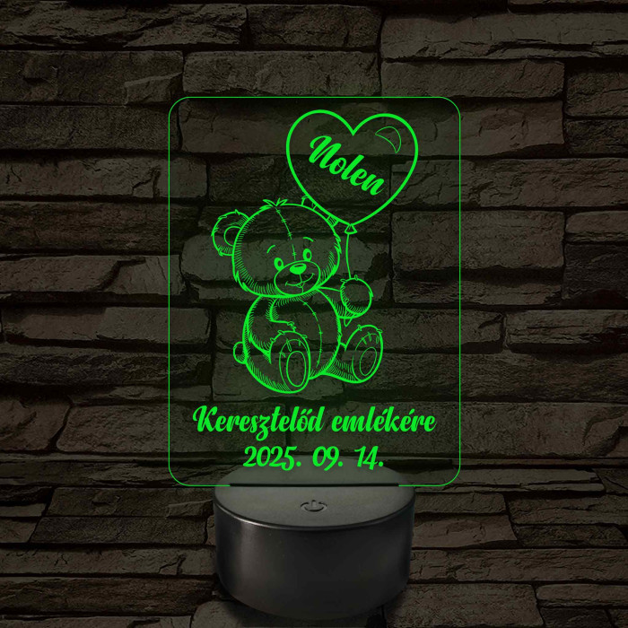 Keresztelő emlékére 7 színű, színváltós állatos 3D led lámpa