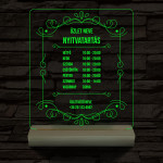 Nyitvatartás számokkal (Üzlet névvel) 20 cm fa talppal 7 színű 3D led lámpa