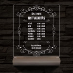 Nyitvatartás számokkal (Üzlet névvel) 20 cm fa talppal 7 színű 3D led lámpa